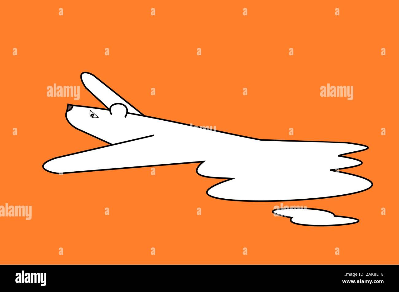 Polar bear is struggling as the body is melting into a liquid on orange color background, The impact of global warming on animals Stock Vector