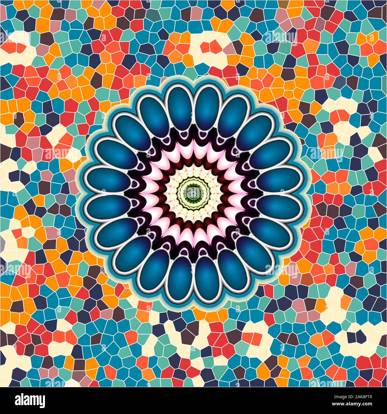 Colorful digital flower and mosaic. Digital art. Stock Photo