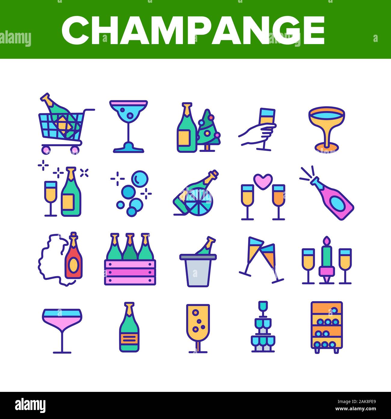 Champagne Beverage Collection Icons Set Vector Stock Vector Image & Art ...