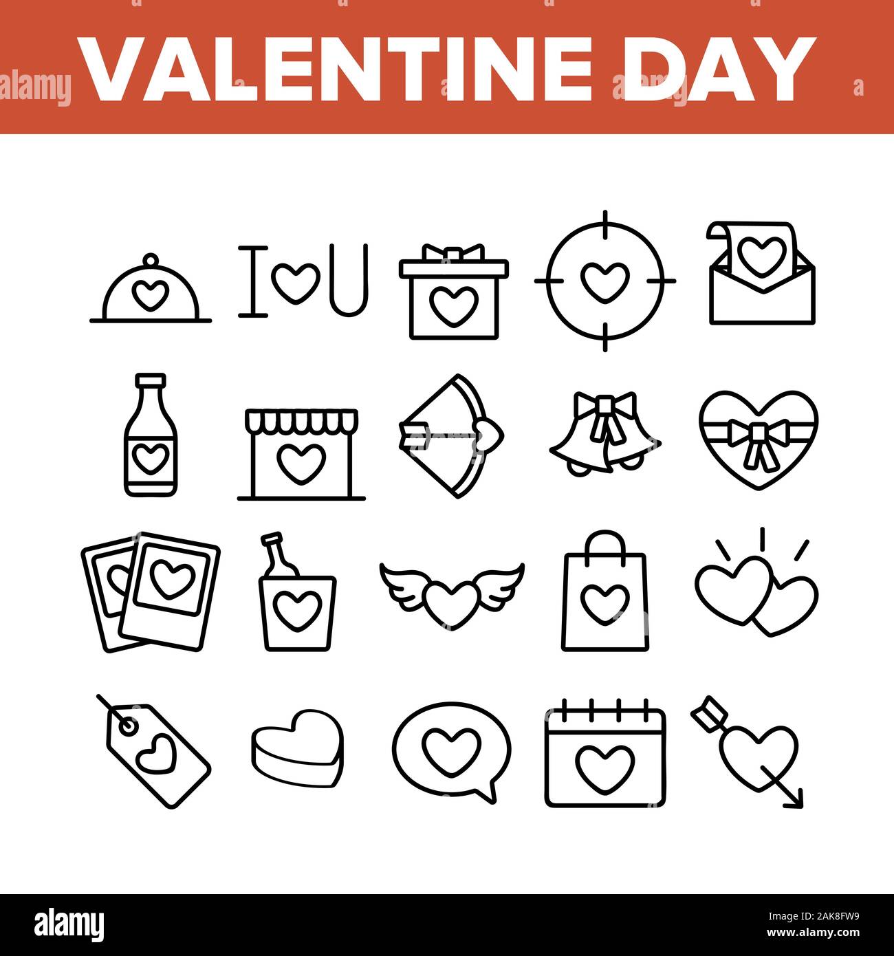 Valentine Day Romantic Collection Icons Set Vector Stock Vector Image ...