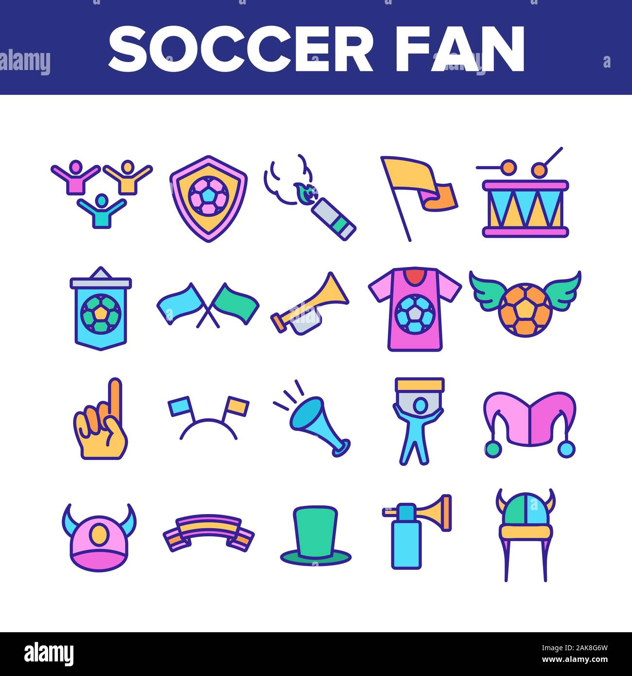 Soccer Fan Equipment Collection Icons Set Vector Stock Vector Image ...