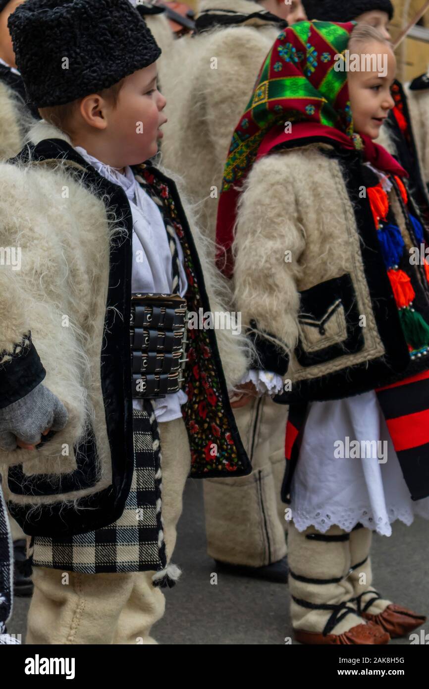 Children in traditional clothes of Maramures. Group of children at