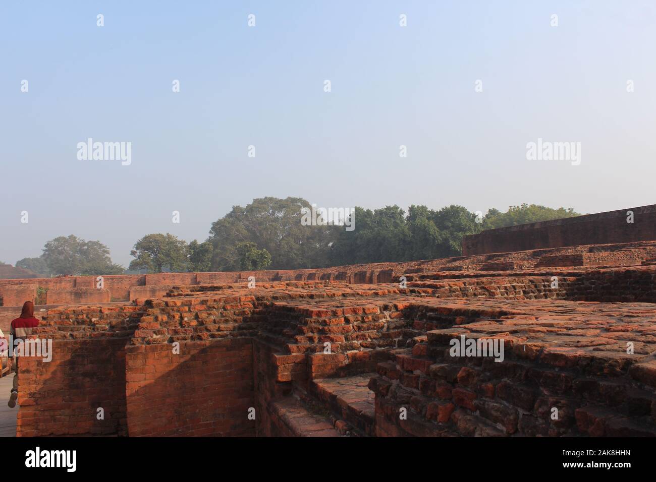 Ruins of ancient university,nalanda, where Hiuen tsang studied. Stock Photo