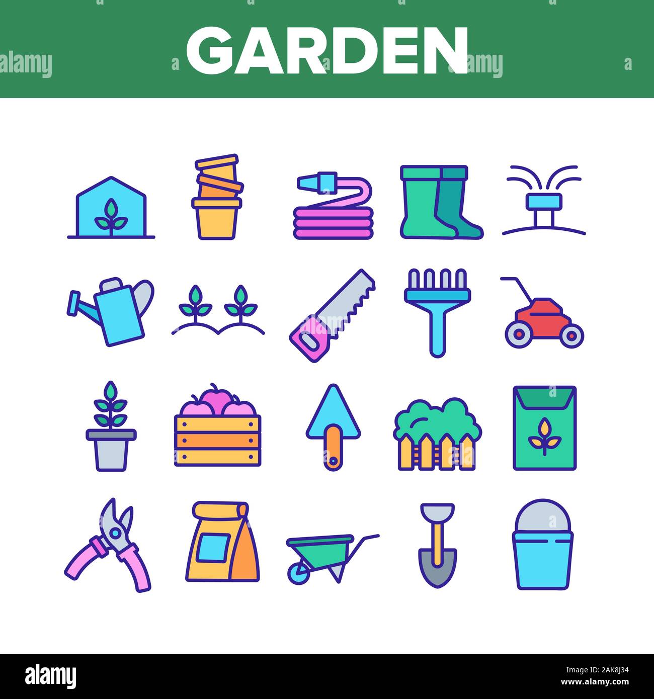 Garden Farming Tool Collection Icons Set Vector Stock Vector Image ...