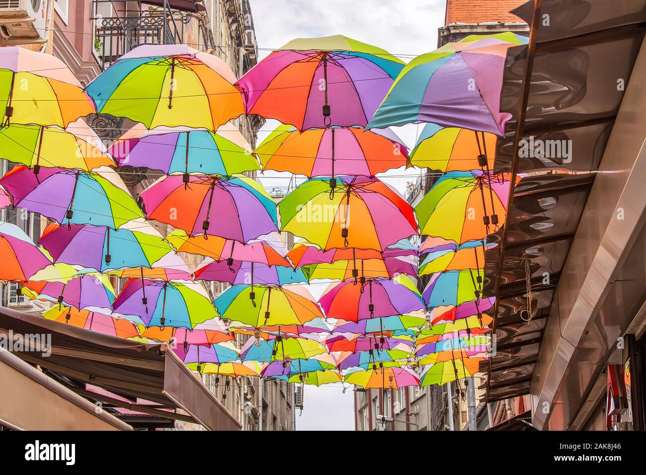 Umbrellas street in Karakoy district of Istanbul, Turkey Stock Photo