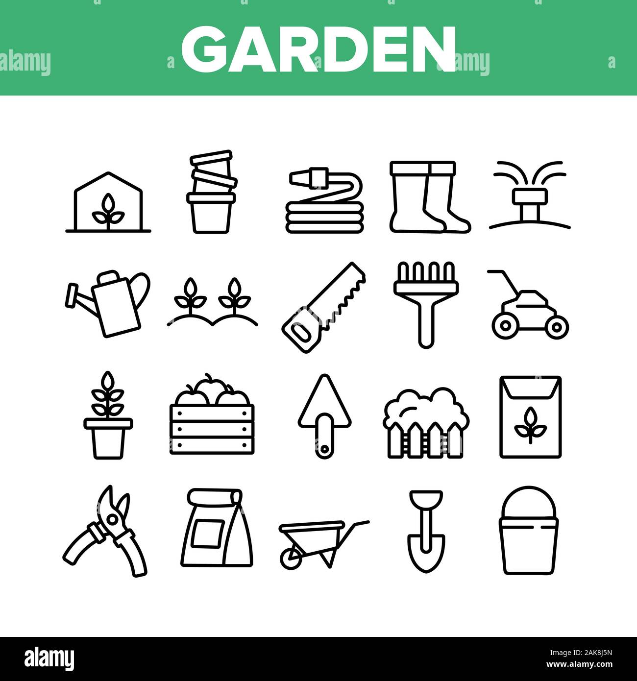 Garden Farming Tool Collection Icons Set Vector Stock Vector Image ...