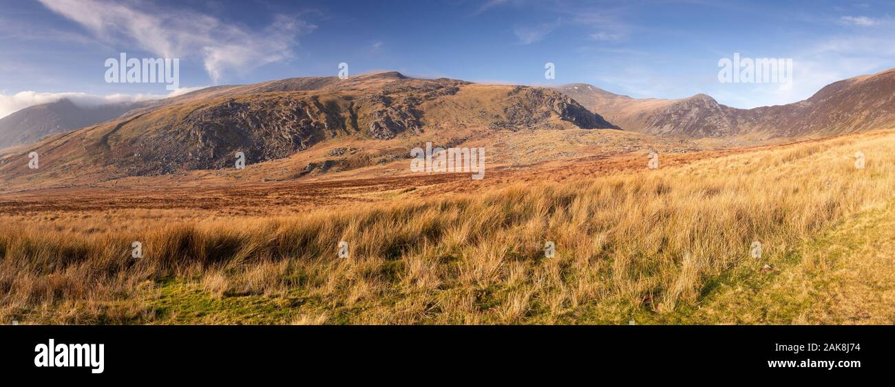Panorama of the Carneddau Mountains, Snowdonia, North Wales Stock Photo
