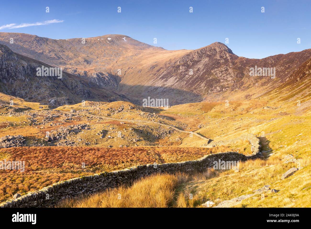 Drystone wall in the Carneddau mountains, Snowdonia, North Wales Stock Photo