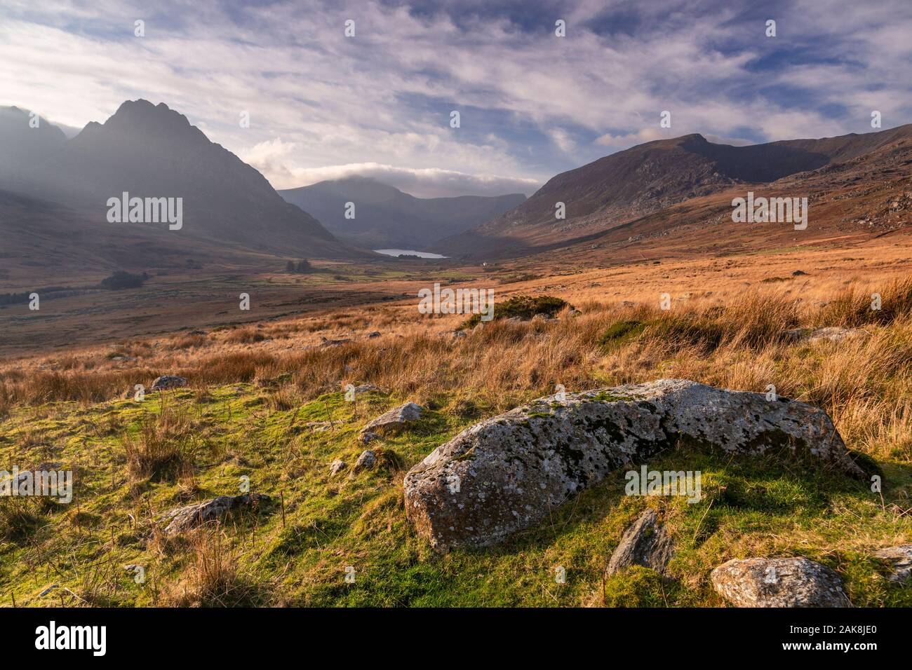 Boulder in the Ogwen Valley, Snowdonia, North Wales Stock Photo