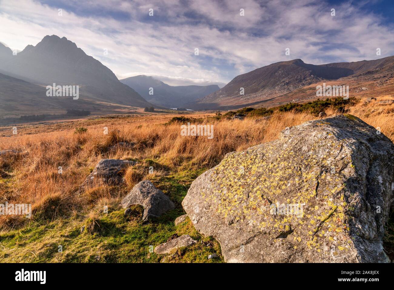 Boulder in the Ogwen Valley, Snowdonia, North Wales Stock Photo