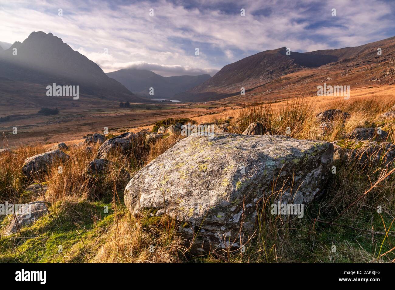 Boulder in the Ogwen Valley, Snowdonia, North Wales Stock Photo