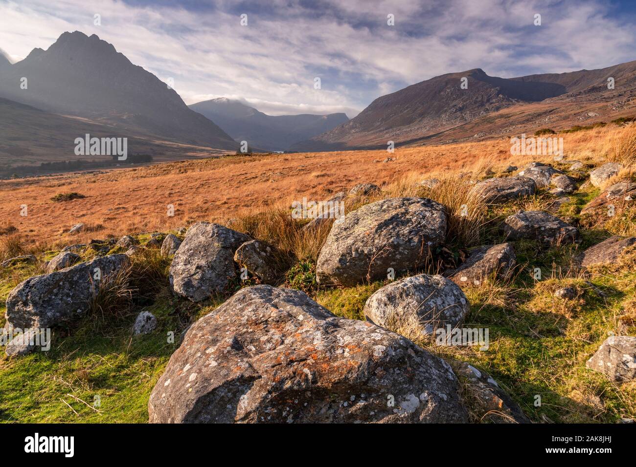 Boulders in the Ogwen Valley, Snowdonia, North Wales Stock Photo
