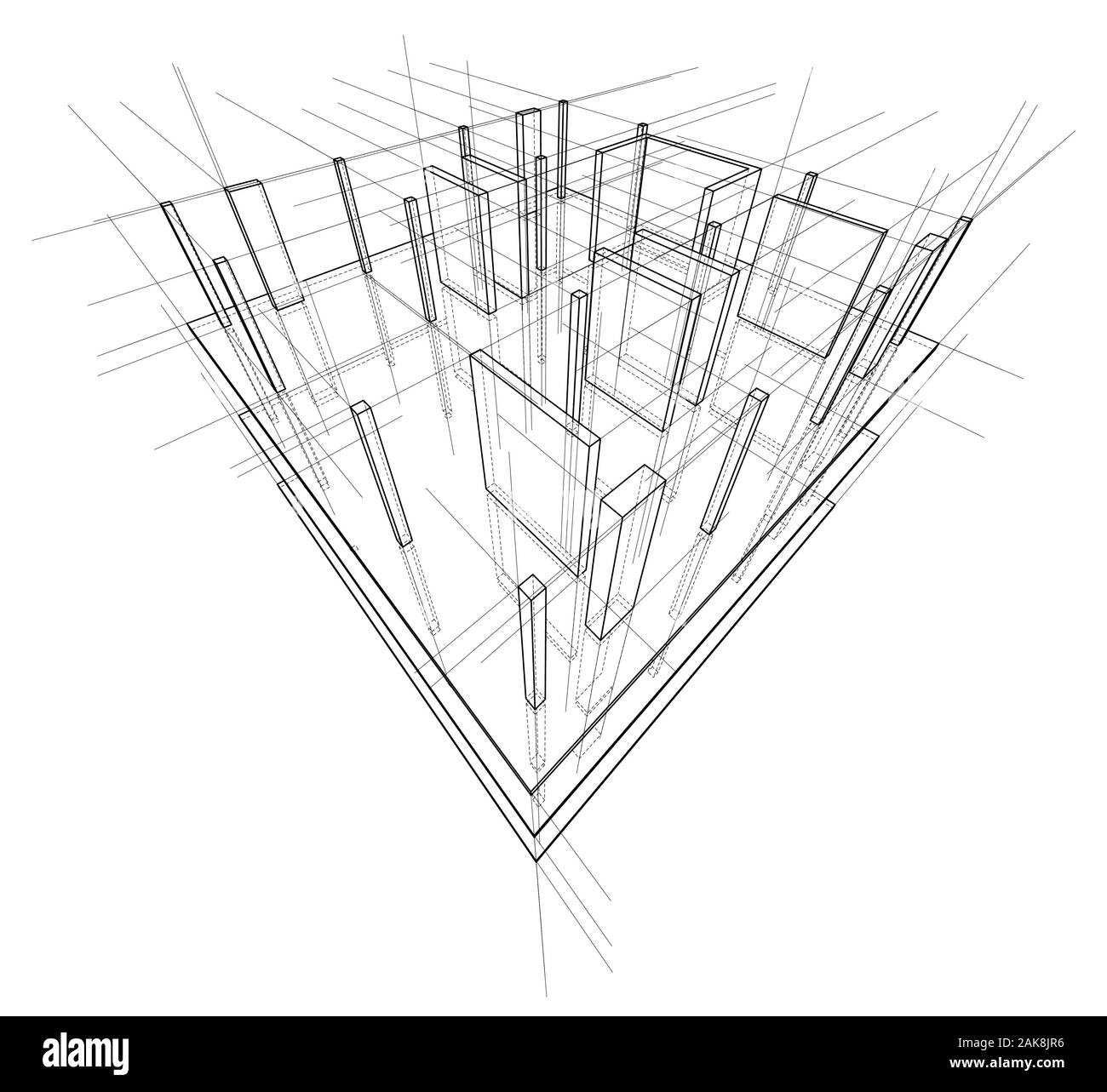 Drawing or sketch of a house under construction. Construction site