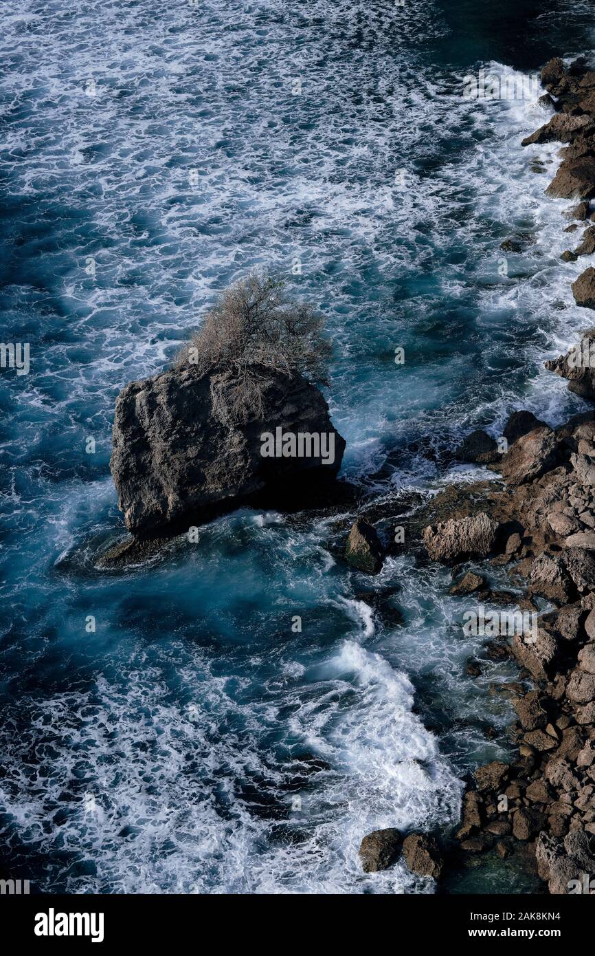 Aerial view to sea landscape, water with waves and rocks. Dramatic ...