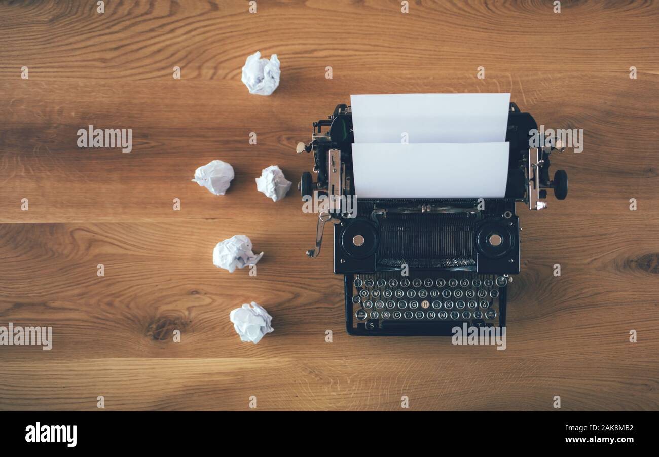 Vintage Writer S Desk With Typewriter With Crumpled Papers Copy
