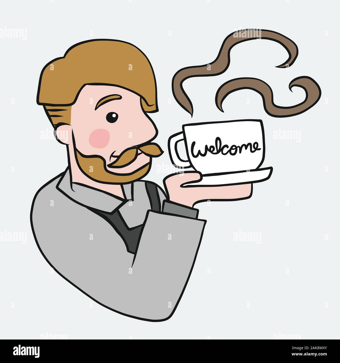 Barista man serving coffee cup cartoon vector illustration Stock Vector