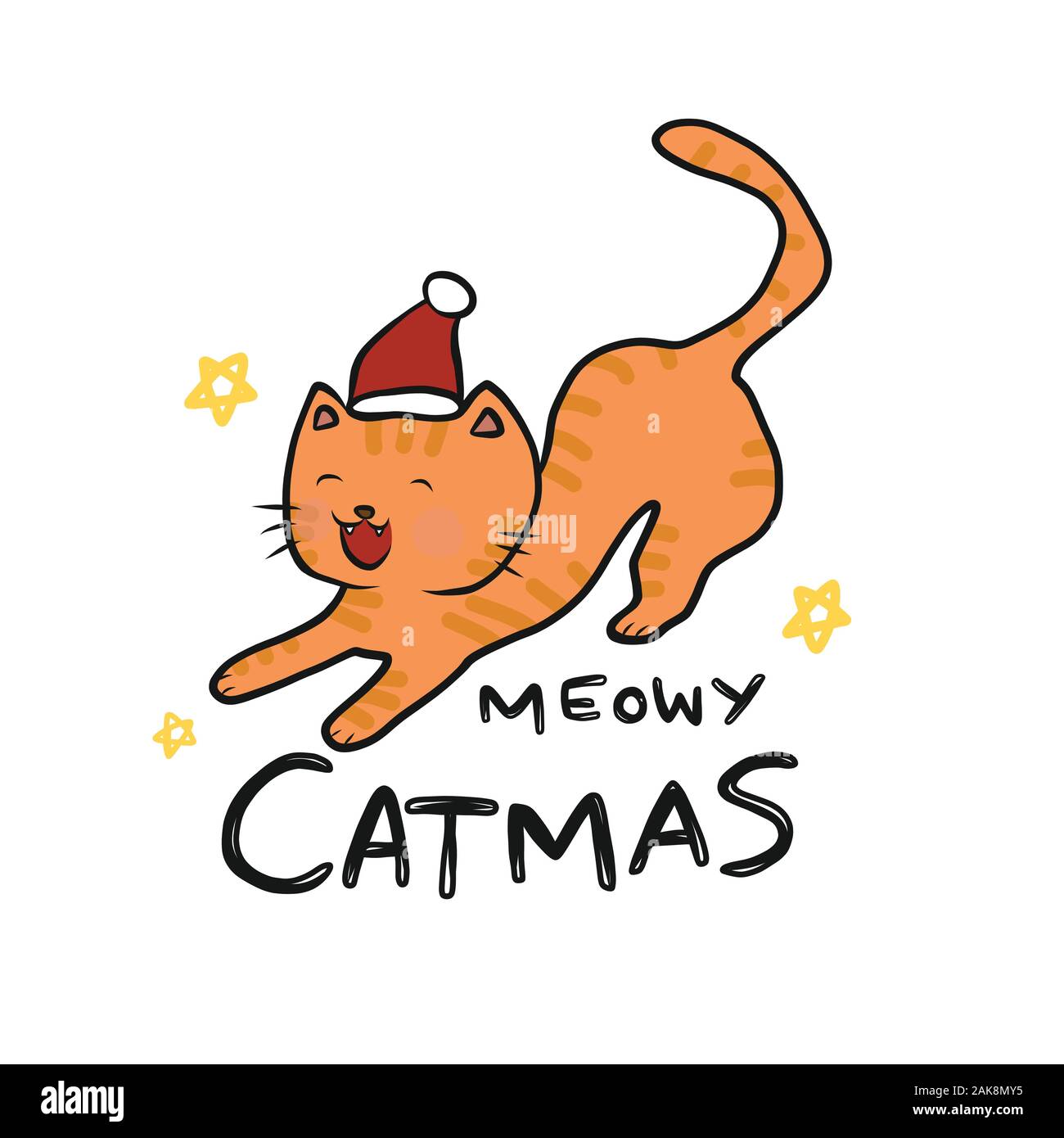 Meowy Christmas cat cartoon vector illustration Stock Vector