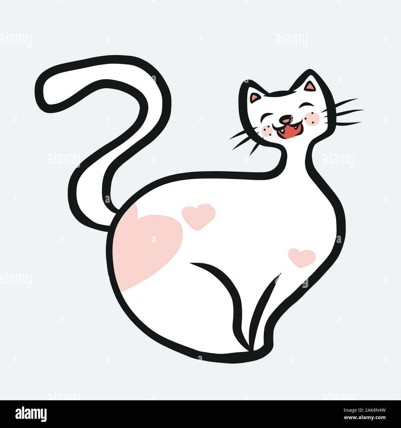 Cute white cat smile cartoon vector illustration Stock Vector Image & Art Alamy