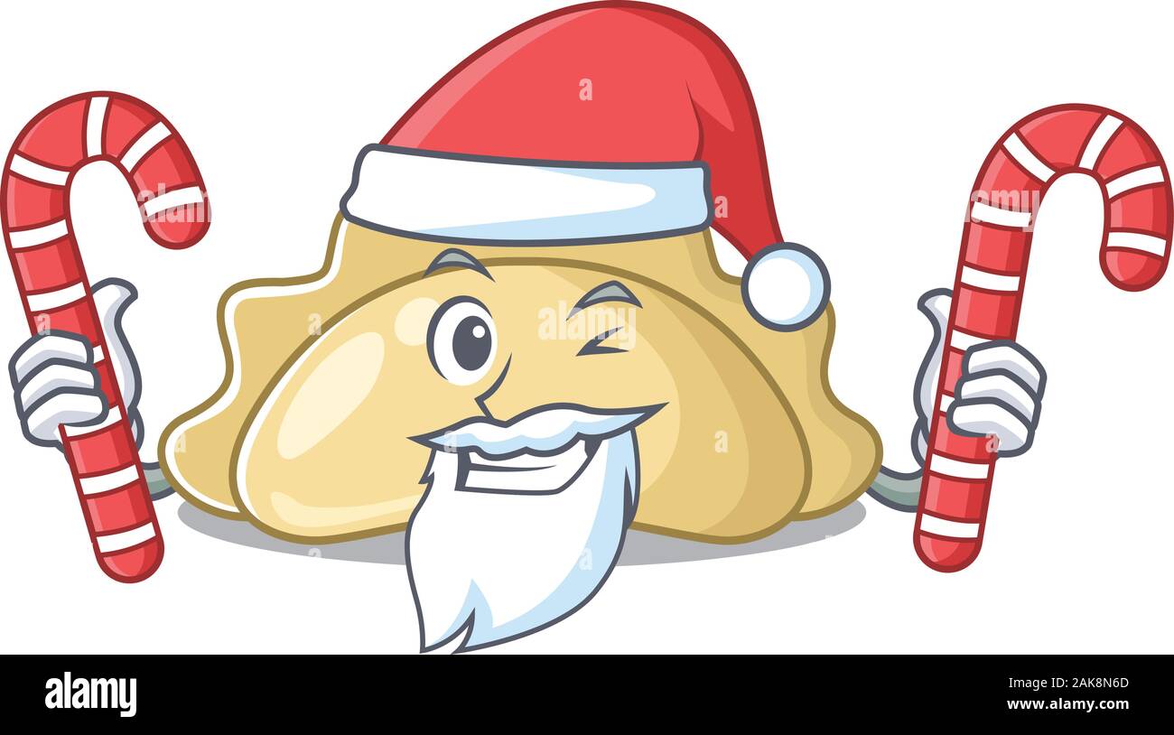 Pierogi Cartoon character in Santa costume with candy Stock Vector