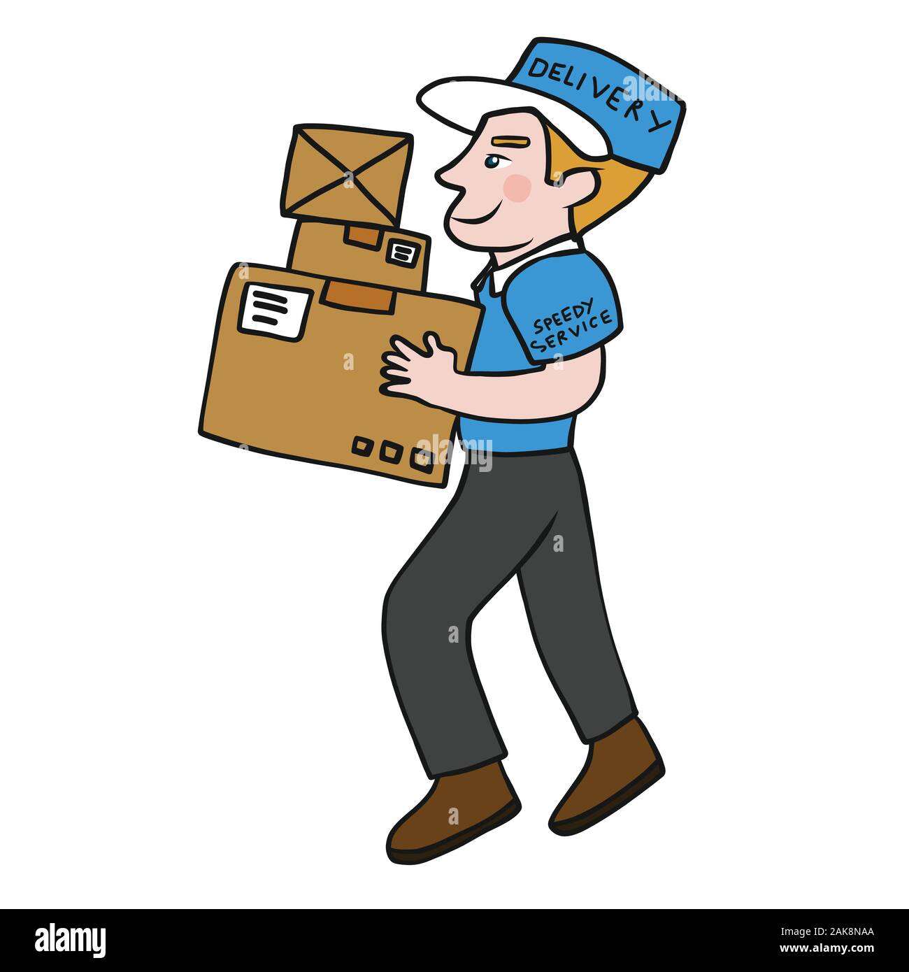 Postman delivery box package cartoon vector illustration Stock Vector