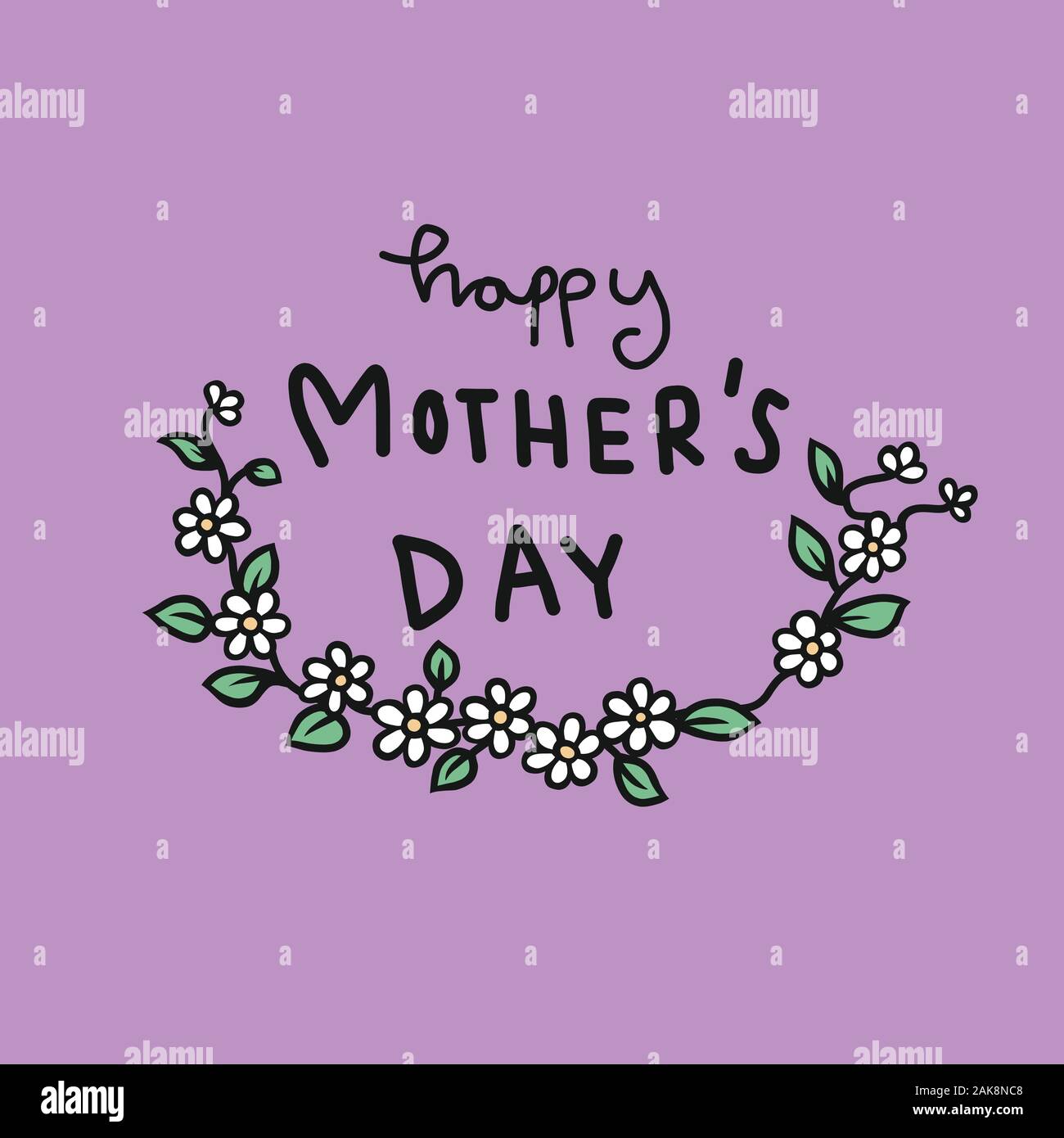 Happy Mother’s Day word in flower wreath vector illustration Stock ...
