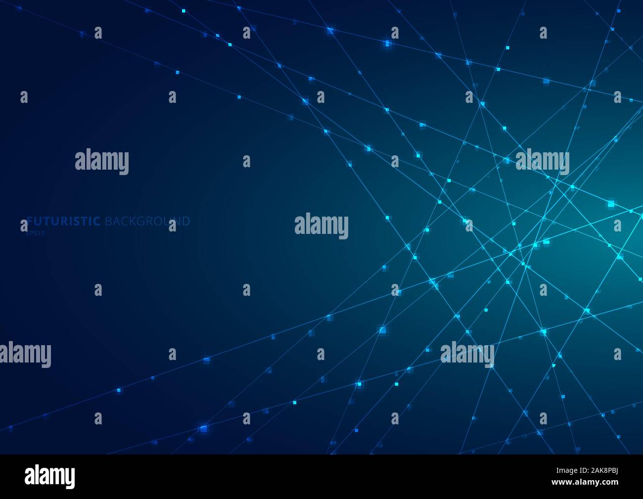 Abstract blue laser line with sparkle lighting on dark blue space ...
