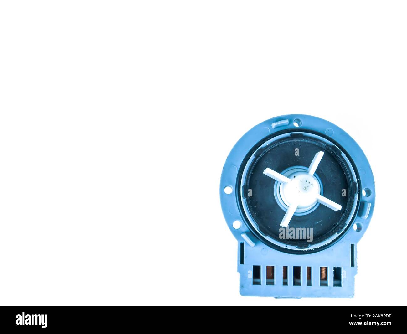 Motor pump with impeller of a washing machine on a white background