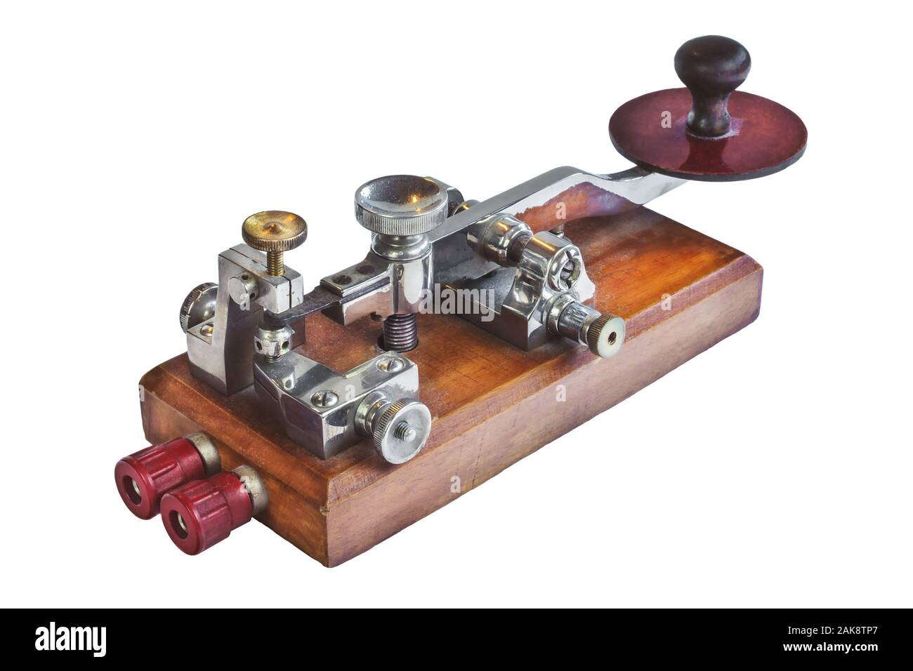 Ancient morse code telegraphy device isolated on a white background Stock Photo