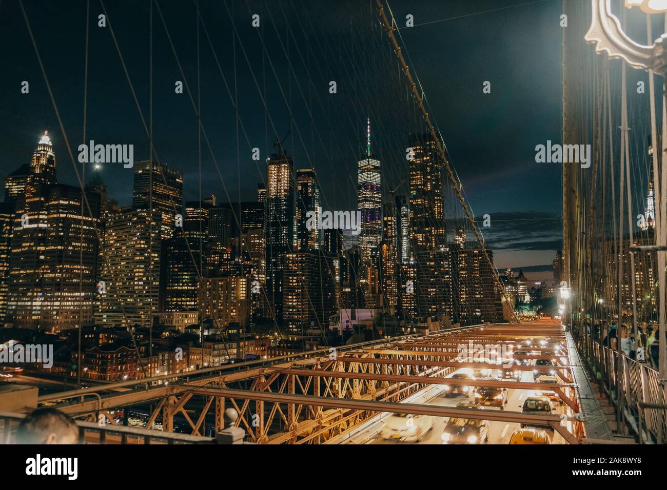 Skyline Manhatten, Brooklyn Bridge Stock Photo