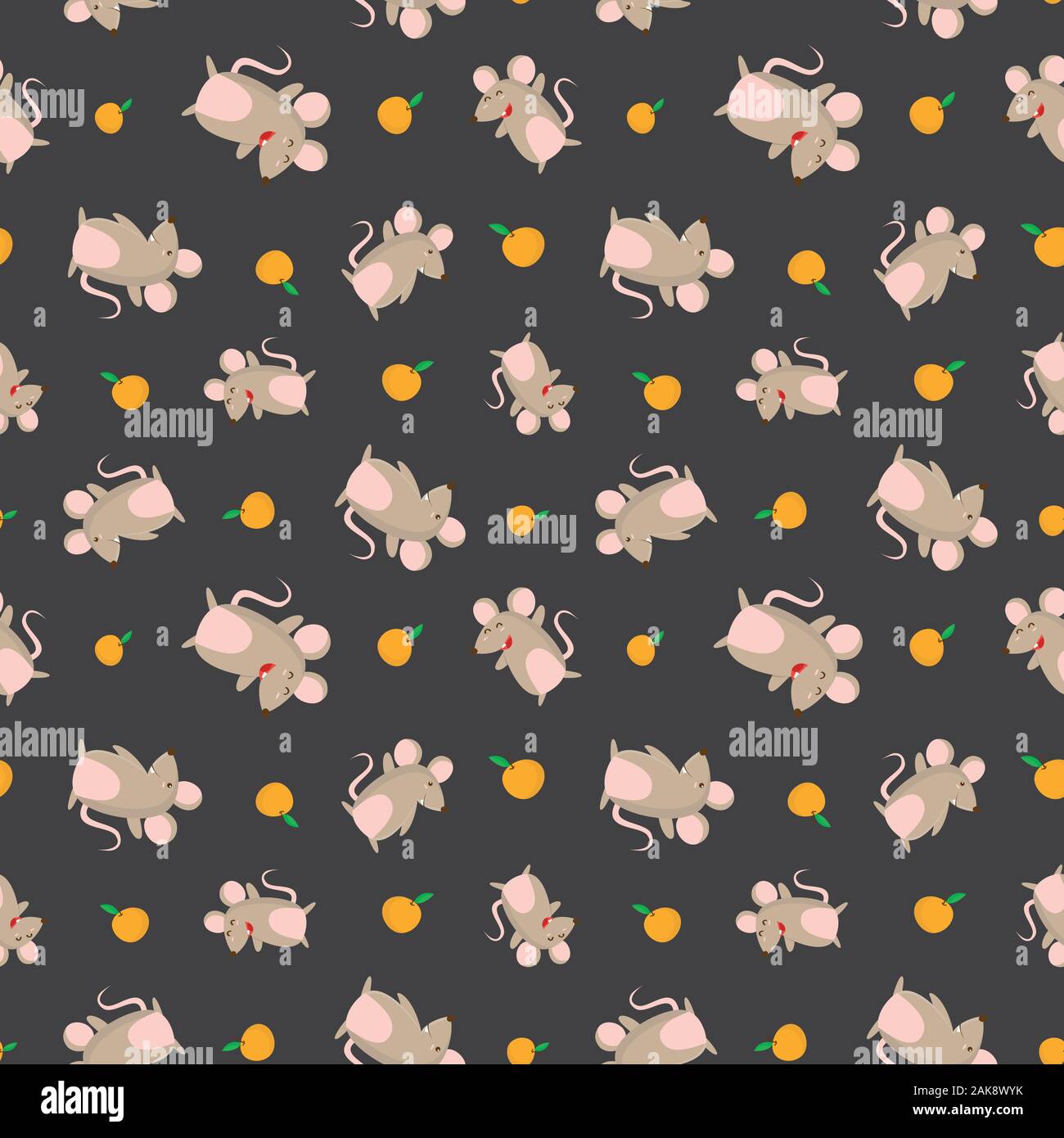 Cute mouse and orange pattern in the black backdrop. Creative pattern ...