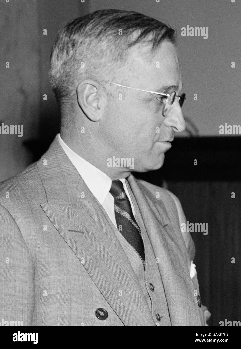 Vintage photo of Harry S Truman (1884 – 1972) - the 33rd US President (1945 – 1953). Photo by Harris & Ewing taken in Washington DC on April 12 1937 when Truman was a Senator for Missouri. Stock Photo