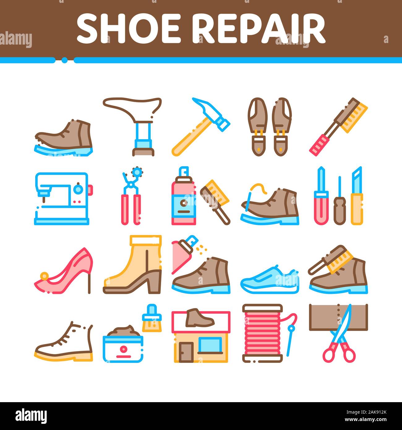 Shoe Repair Equipment Collection Icons Set Vector Stock Vector Image ...