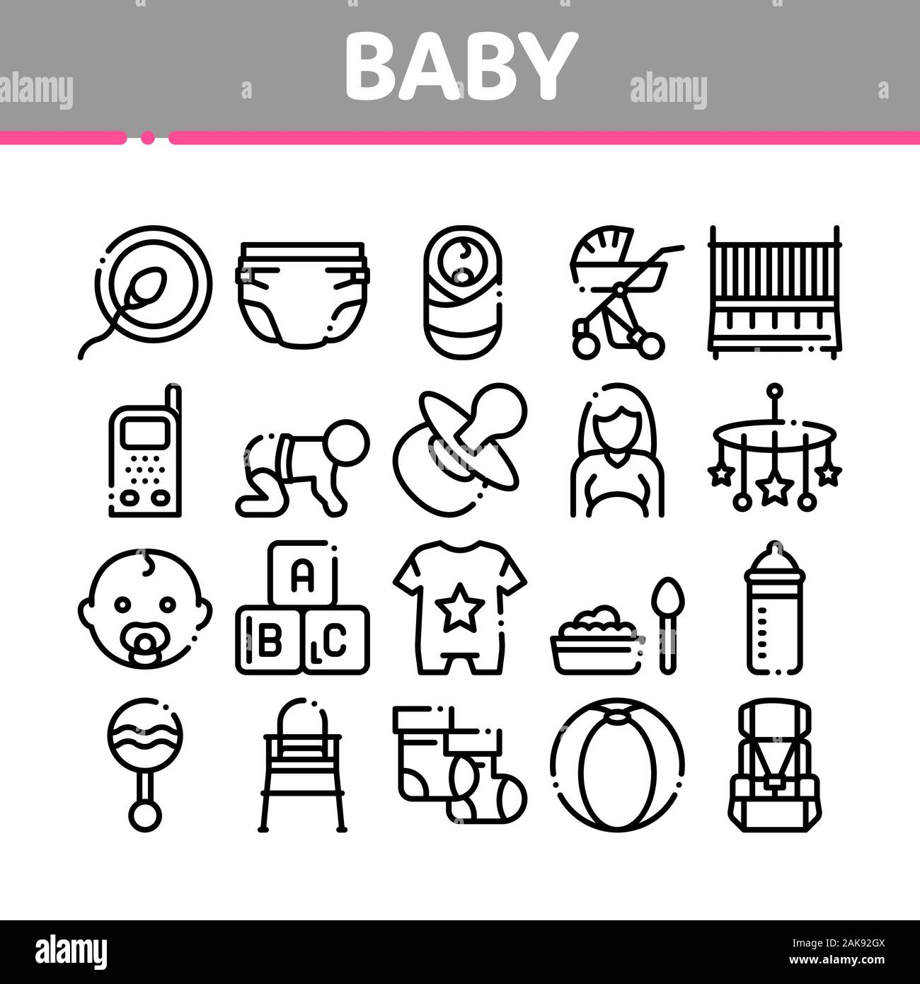 Baby Clothes And Tools Collection Icons Set Vector Stock Vector
