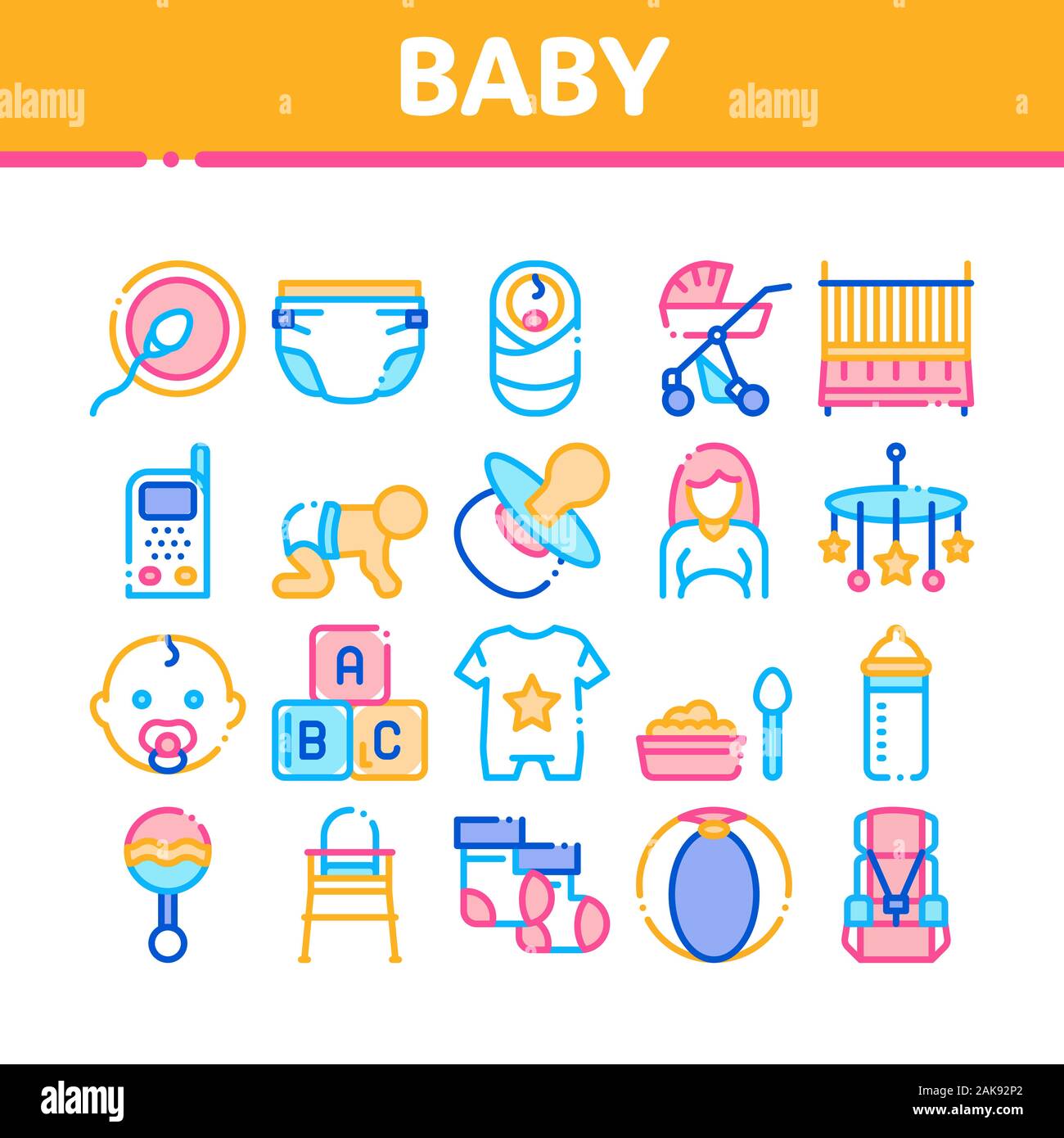 Baby Clothes And Tools Collection Icons Set Vector Stock Vector