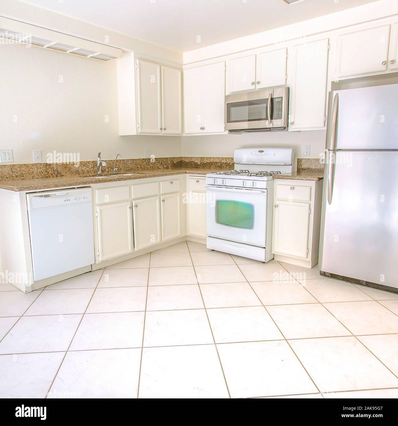 Square White Bright Kitchen And Countertops Clean Inside Stock