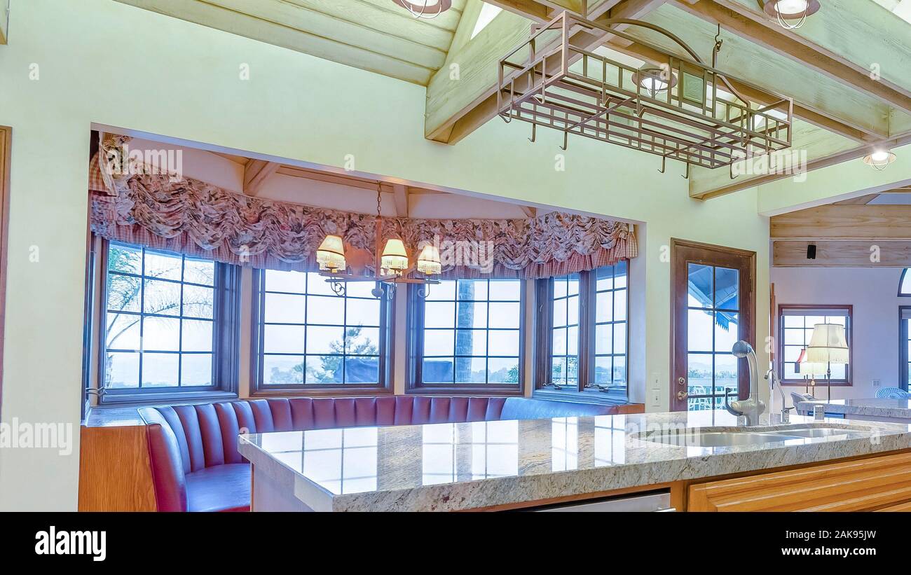 Panorama Frame Bright Open Kitchen With Vaulted Ceilings And