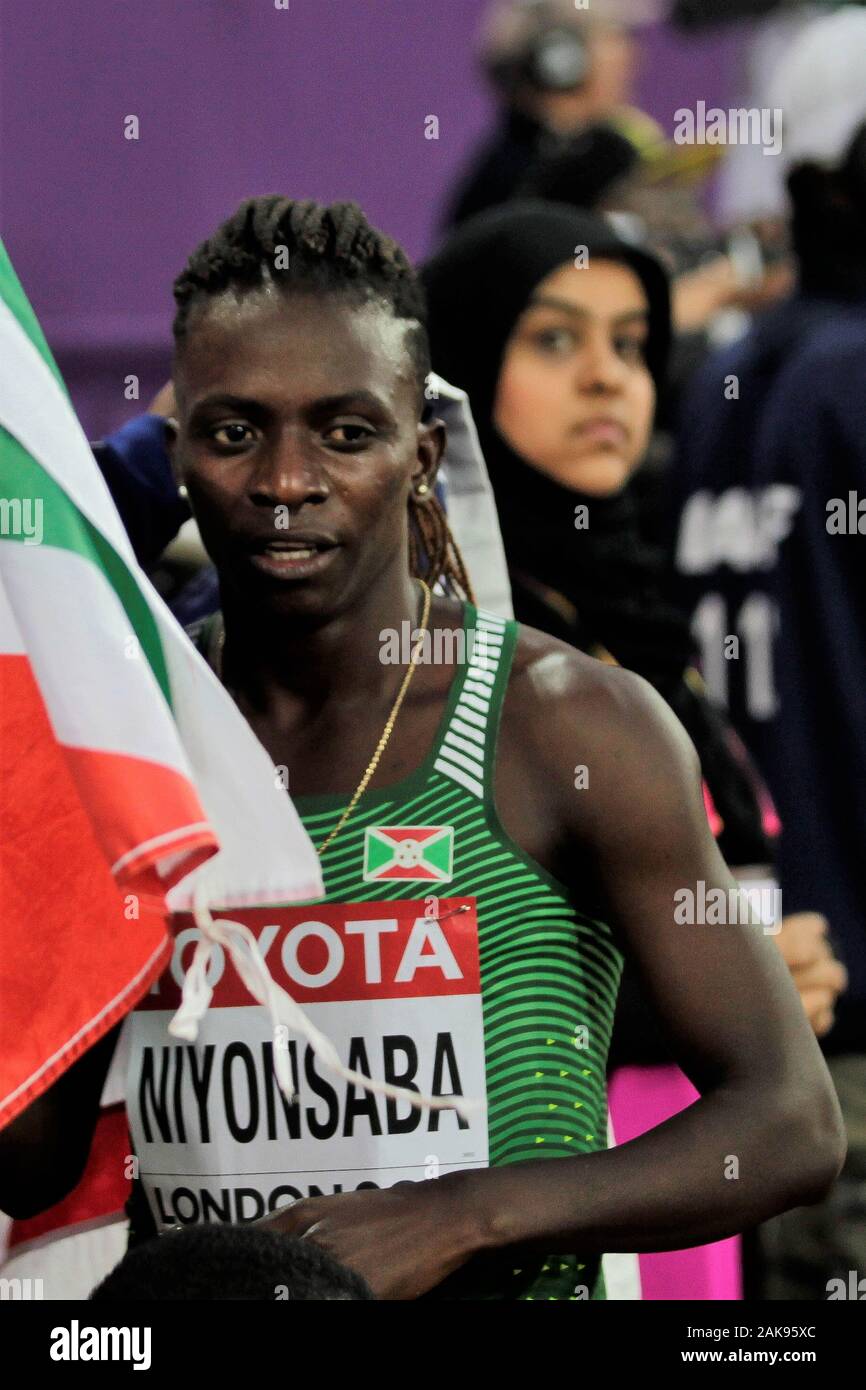 Francine Niyonsaba (Burundaise) during the Final 800m women of the IAAF ...