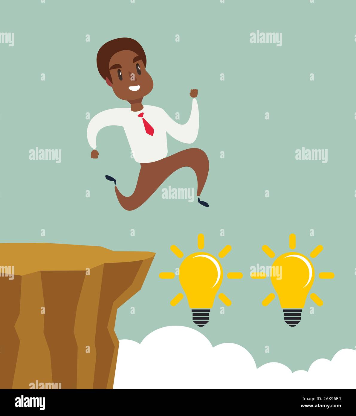 black african american businessman running and jump over cliff gap to success, overcome the difficulty, Business concept Stock Vector