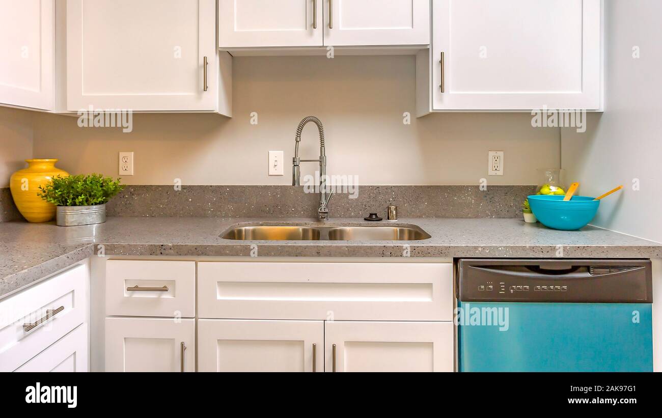 Panorama Kitchen Sink With No Backsplash Clean Inside Stock Photo Alamy