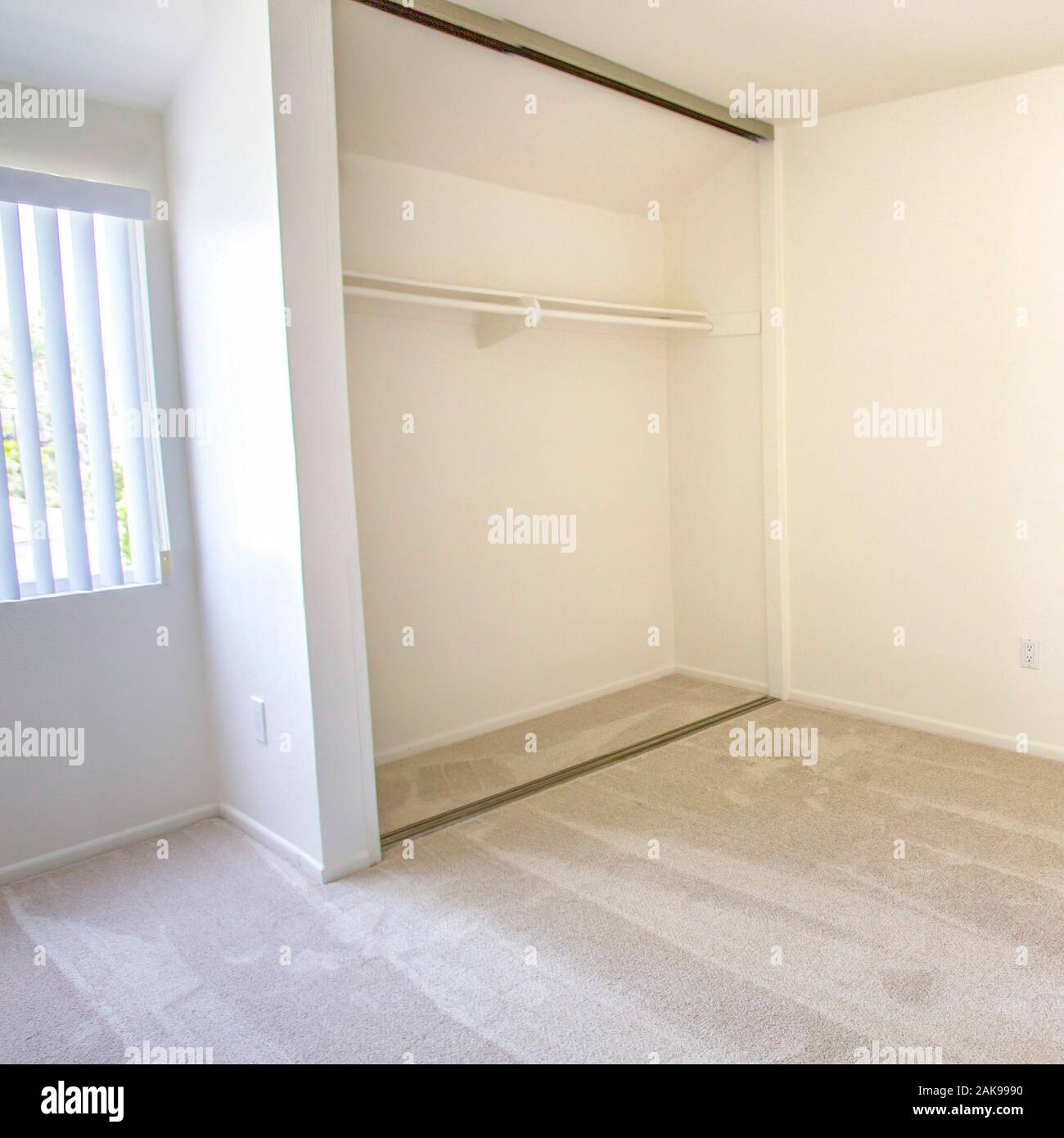 Square Empty Bedroom With No Closet Doors Stock Photo 338880332