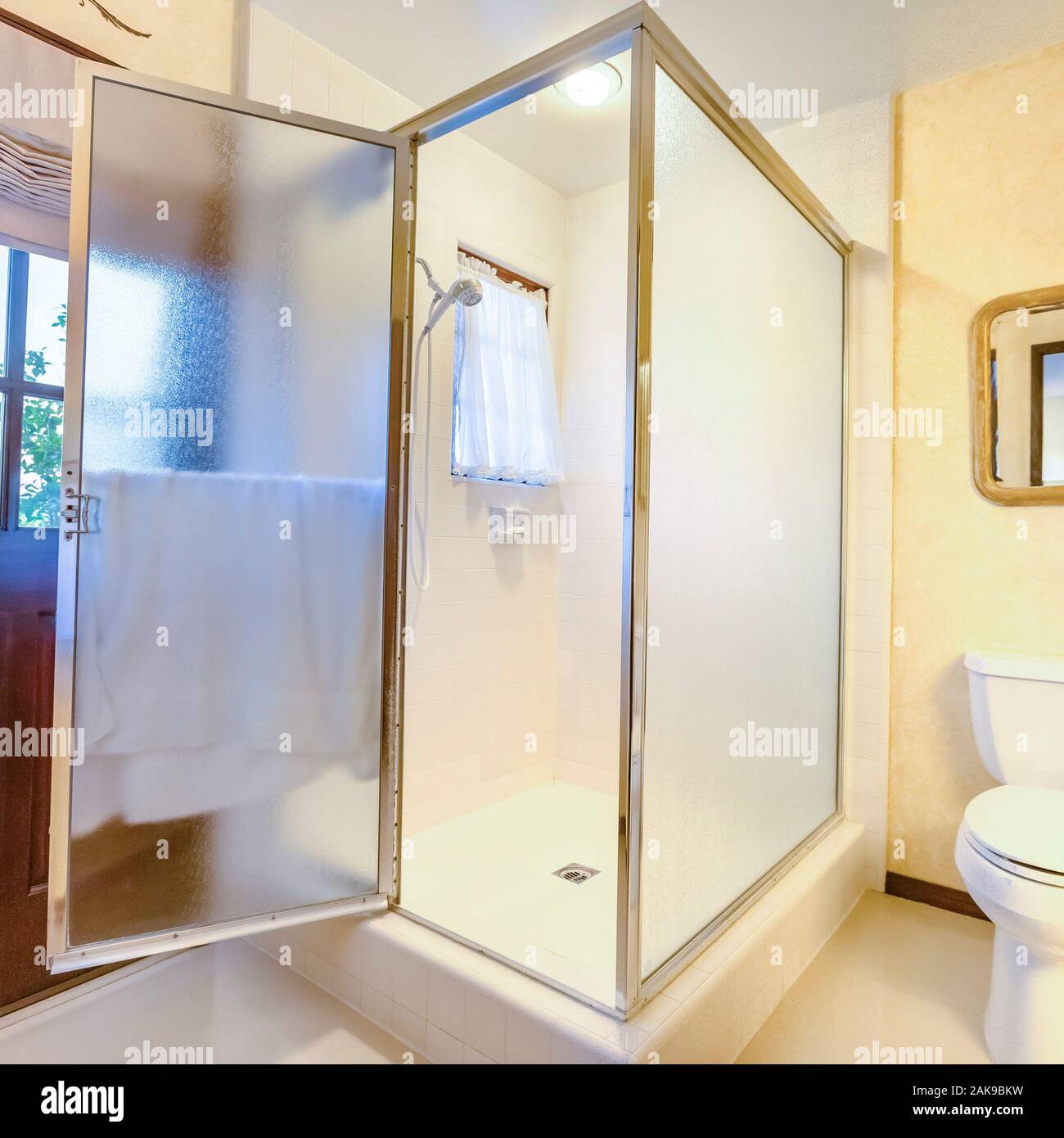 Square Walk In Shower In Southern California Home With Warm