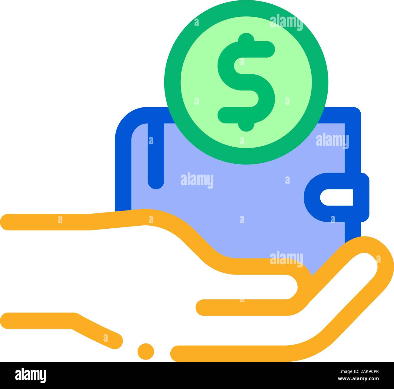 Hand Holds Wallet With Money Icon Vector Outline Illustration Stock ...