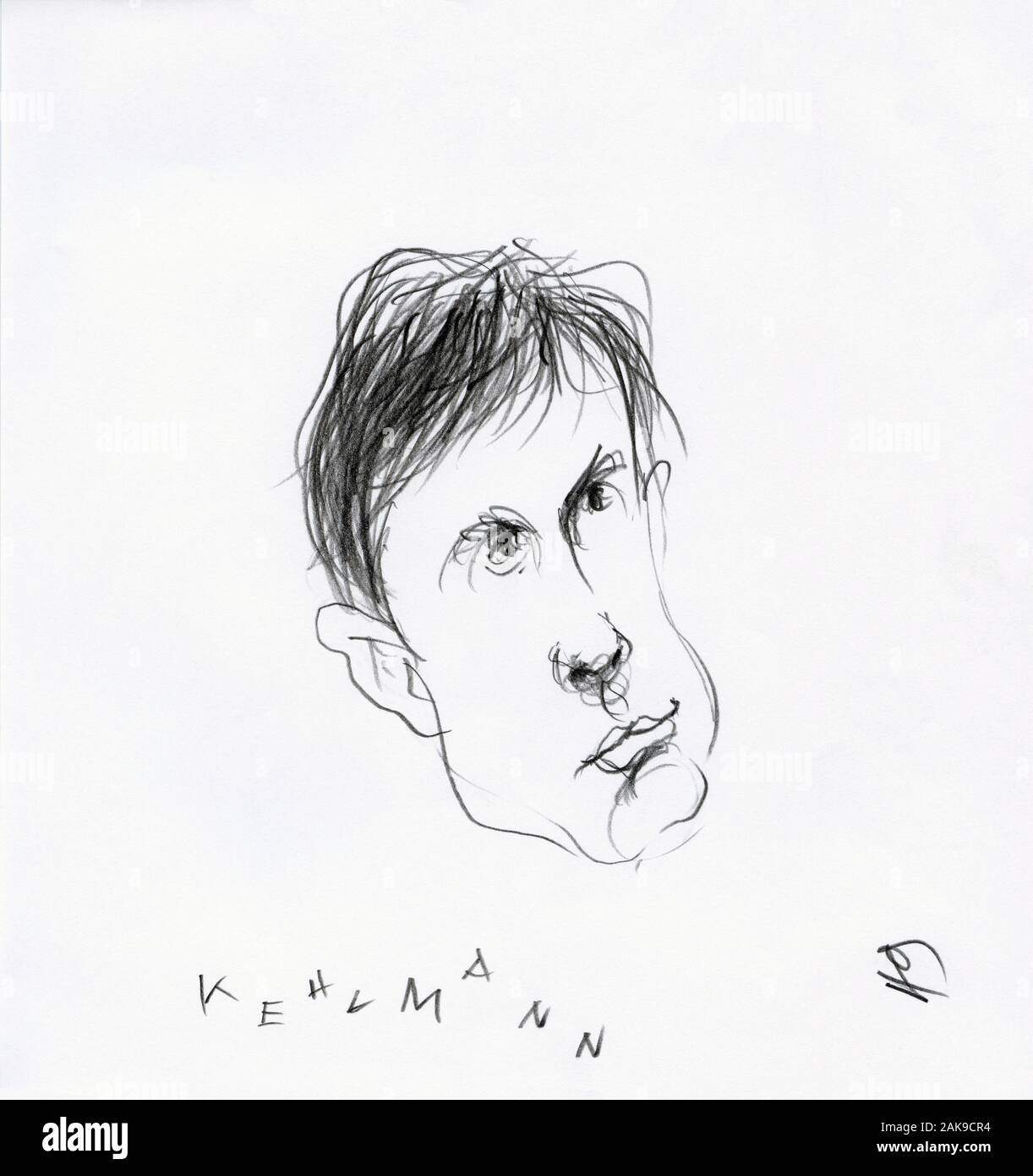 Portrait Drawing of Daniel Kehlmann Stock Photo