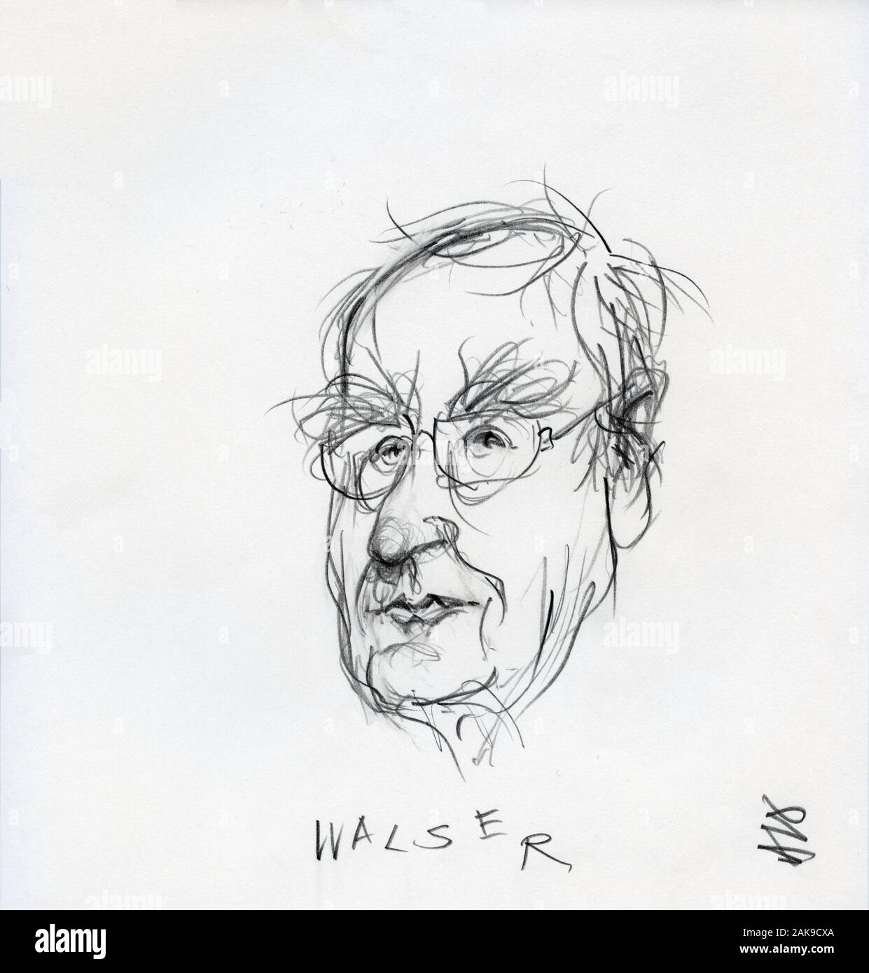 Portrait Drawing of Martin Walser Stock Photo