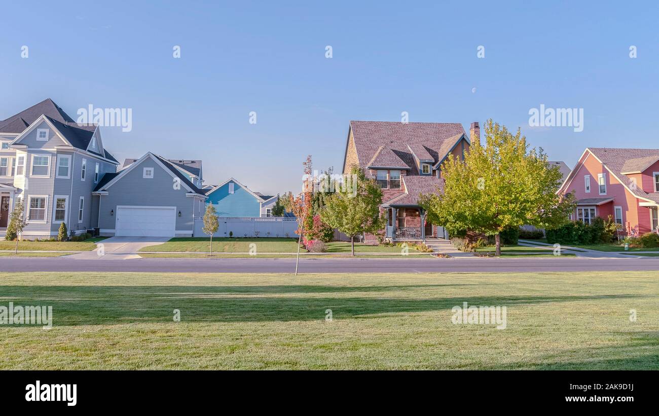 Panorama frame Street view of a modern urban housing estate Stock Photo ...