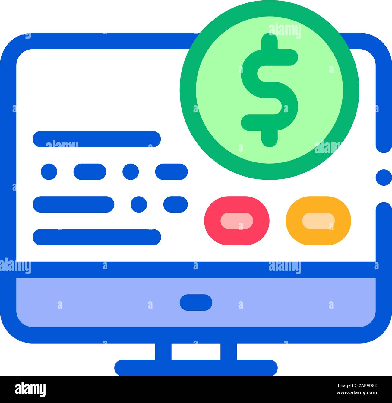 Money Report on Computer Icon Vector Outline Illustration Stock Vector