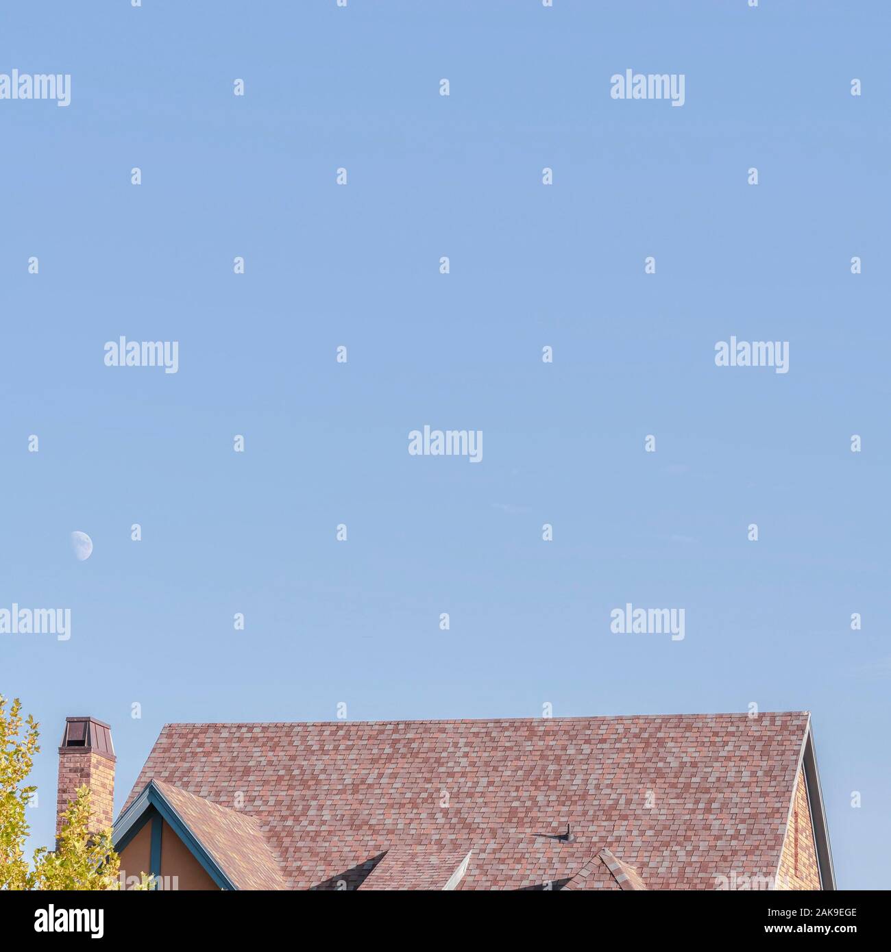 Square Frame Steeply Pitched House Roof With Dormer Windows Stock