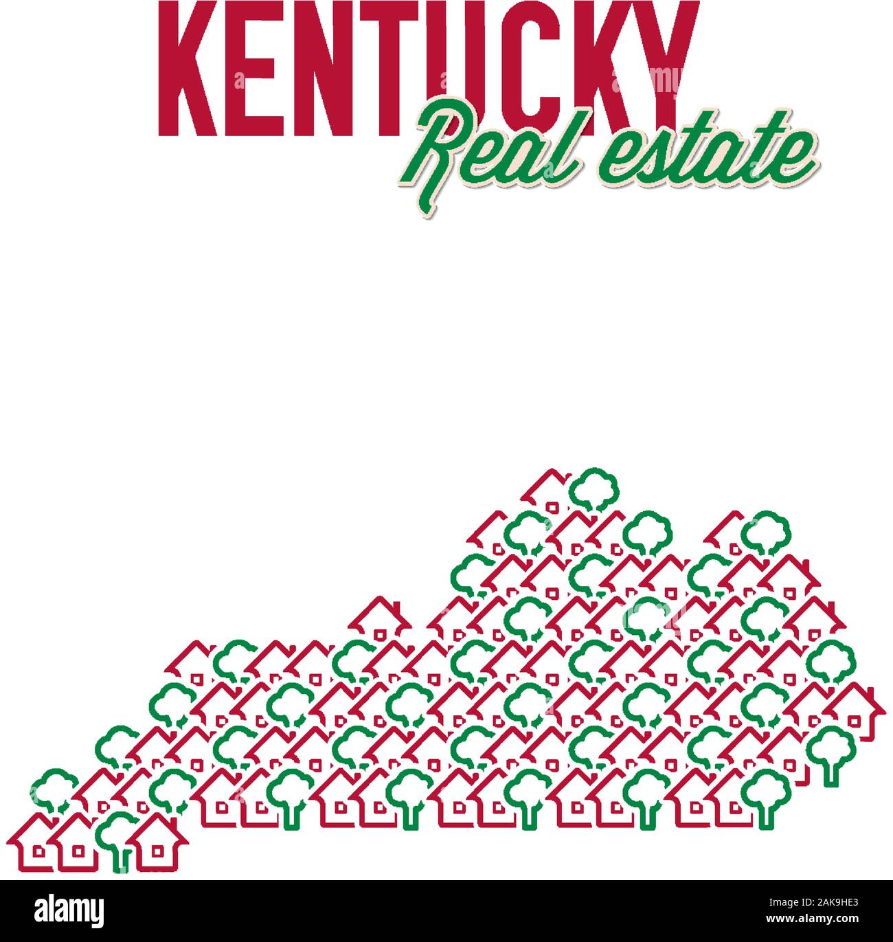 Kentucky real estate properties map. Text design. Kentucky US state
