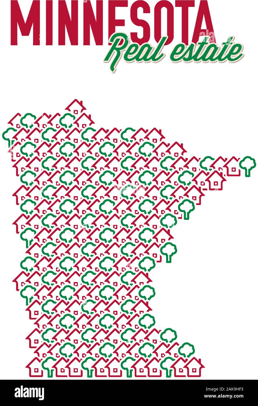 Minnesota real estate properties map. Text design. Minnesota US state