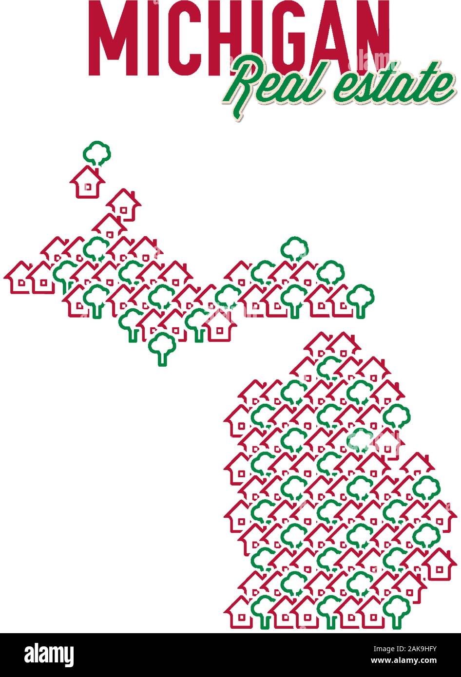 Michigan real estate properties map. Text design. Michigan US state